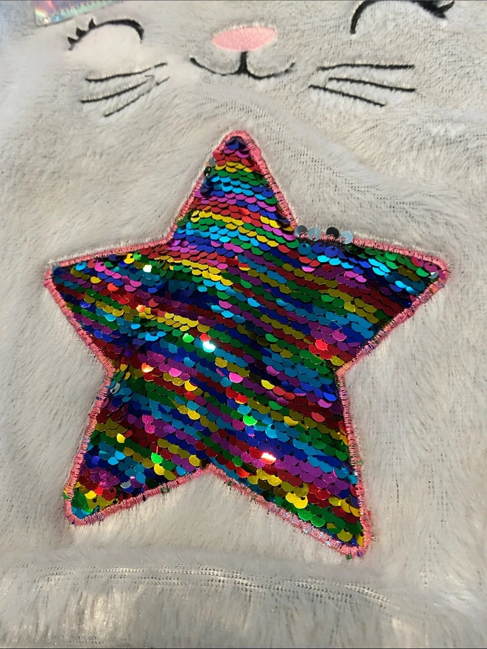 White Faux Fur Kitten Drawstring Backpack
